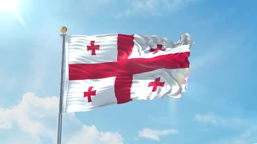 Georgia National Flag Waving Realistically in Blue Sky