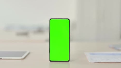 Smartphone with Green Screen on Desk, Chroma Key