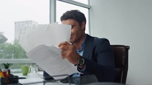 Mad Businessman Talking Phone Throwing Documents. Upset Manager Arguing On Call Complaining Bank ...