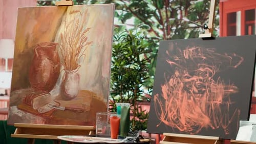 Empty Art and Craft Workshop with a Rustic Beautiful Painting on Canvas