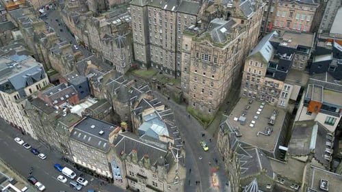 Aerial view of the streets of Edinburgh, Scotland