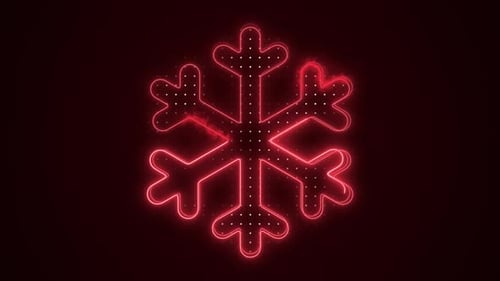 Neon Red Snowflake Decoration Outline Loop Background