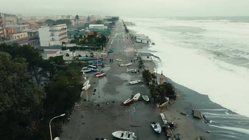Aerial View of a Waterfront After Storm Surge