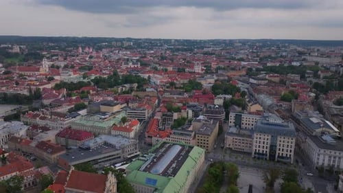 Aerial Views of Vilnius Old Town Showcase a Captivating Mix of Historic Architecture and