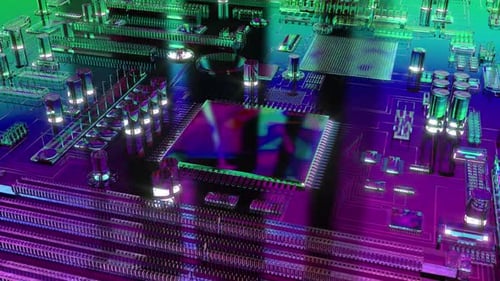 Detalhe da tecnologia futura da placa-mãe do processador de GPU da CPU capaz de fazer um loop sem interrupções