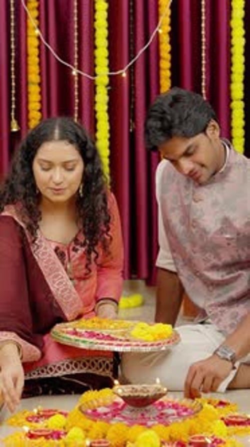 Couple Prepares Diwali Decorations at Home