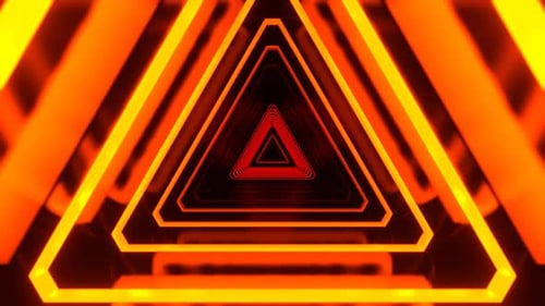 Red And Orange Neon Pulsating Triangular Cyber Tunnel Background Vj Loop In 4K