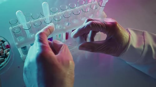 Scientist Handling Test Tubes in Laboratory