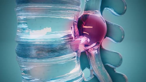 Konzeptionelle 3D-Animation eines Bandscheibenvorfalls in der Lendenwirbelsäule