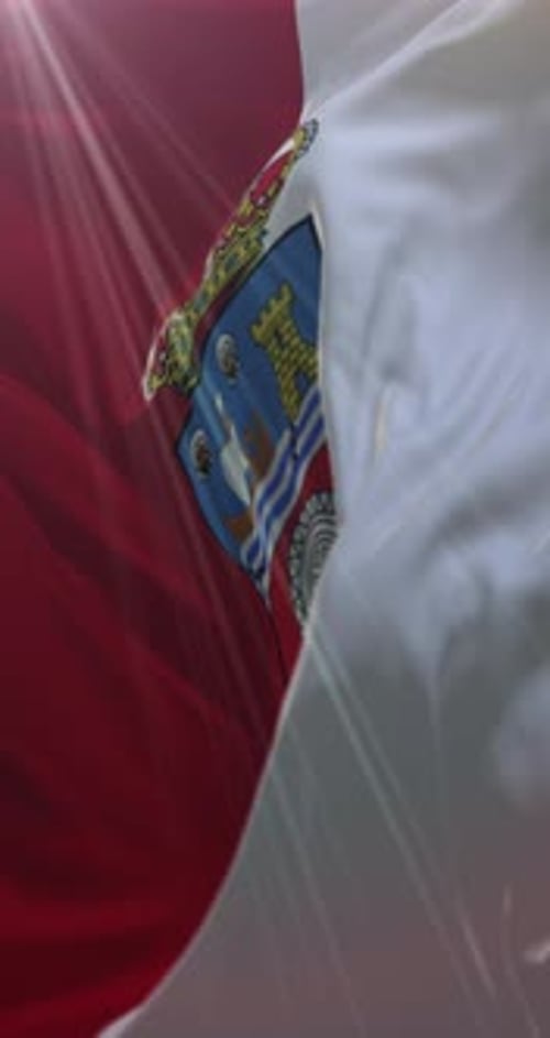 Peruvian Flag Waving with Coat of Arms in Sunlight Loop