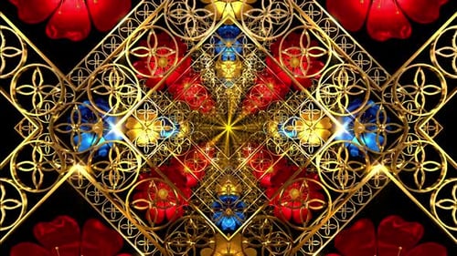 Luxury Golden Ornate Tunnel with Red Blue Flowers Loop