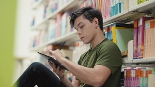 Young Adult Studies with Tablet in Library