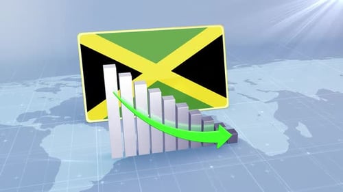Jamaica Economic Decline Bar Chart Graph Downward Green Arrow