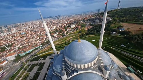 Breathtaking aerial view of Istanbul and the massive Camlica Mosque