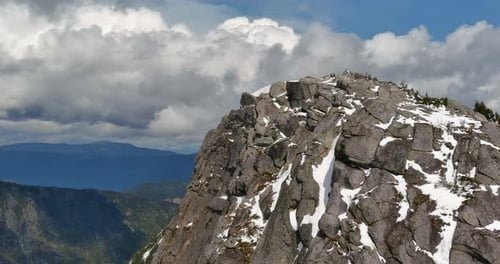 Mountain Top Views With Snow And Clouds. British Columbia, Canada.