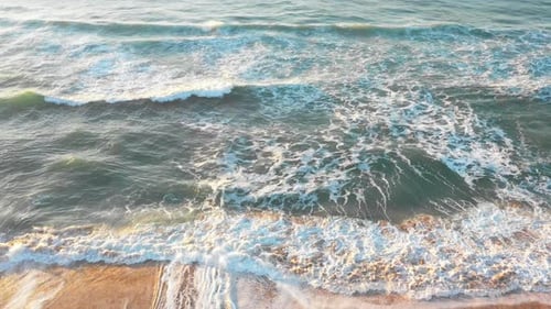Aerial View Ocean Wave and Sandy Beach