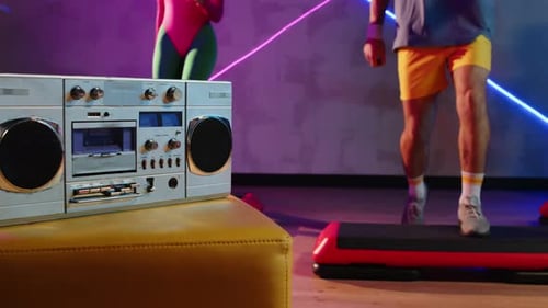 Vintage Boombox with Fitness Stepper Aerobics
