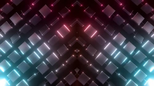 Abstract Geometric Grid with Pulsing Neon Lights