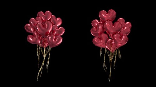 Animated Red Heart Balloons with Golden Ribbons
