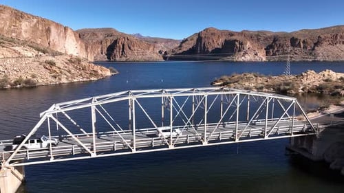 Aerial view of bridge over water, United States.