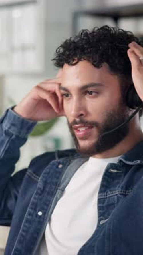 Call center, headset and business man in office for lead generation, customer service