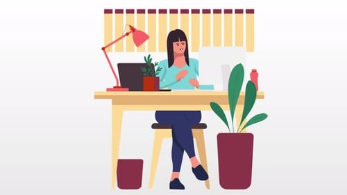 Flat Design Animation of Businesswoman Talking While Working at Office Desk