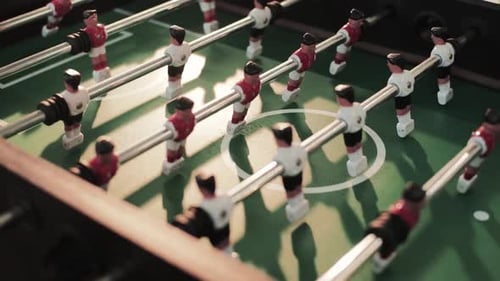 Close Up Sunlight Table Football Game Miniature Recreation Grass Color Attack Fun Soccer Competition