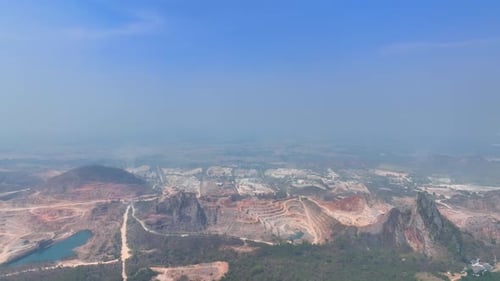 Quarry industry from an aerial view. Drone