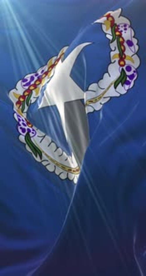 Realistic Waving Flag of Northern Mariana Islands with Dramatic Light Rays