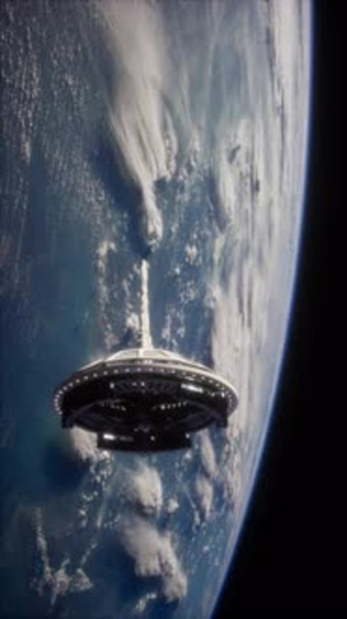 Futuristic Space Satellite Orbiting the Earth