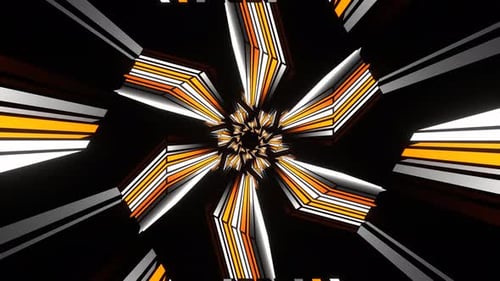 White And Orange Hexagonal Neon Line Kaleidoscope Tunnel Background Vj Loop In 4K