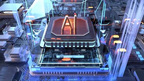 Futuristic AI Chip Reveal Animation on Digital Circuit Board