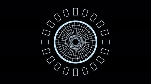 Blue HUD element rings seamless loop alpha channel 3d render. Display loading data, analysing