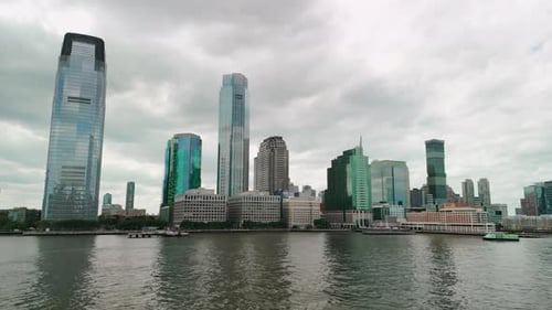 Drone View of the New York City Skyline Buildings in Hudson Yards the River Jersey Cityscape