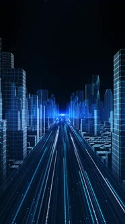 Futuristic 3D Digital City Skyline Big Data Artificial Intelligence Internet of Things Modern Urban