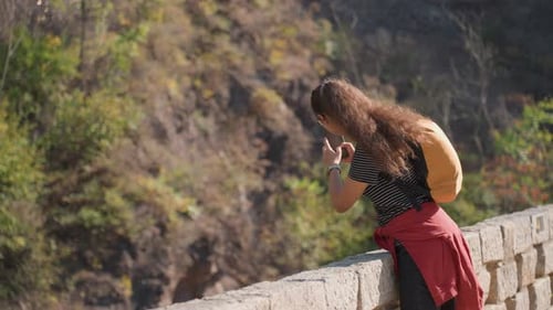 Female Explorer Capturing Scenery Young Woman Photographing Canyon Scene Young Woman Documenting