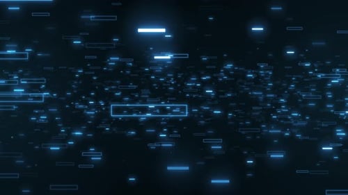 Futuristische digitale Cyberspace-Matrix mit schwebenden geometrischen Neonblöcken als Hintergrundschleife