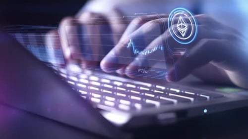 Trader Working On Laptop With Ethereum Rate Charts