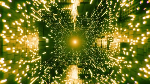 Reisen Sie mit hoher Geschwindigkeit durch die futuristische Stadt und den Weltraum. Futuristischer Science-Fiction-Tunnel