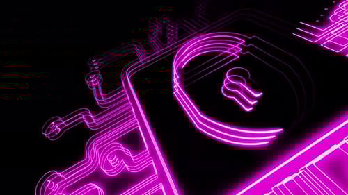 Script Digital Data Protection Concept.circuit neon line animation. 3d technology lock icon with