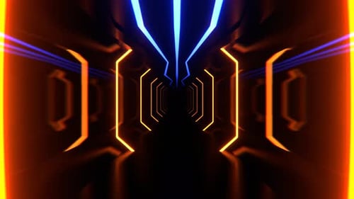 Blue And Orange Strobe Neon Sci Fi Corridor Background Vj Loop I 4K