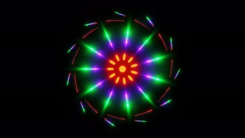 colorful neon lighting rotating circle stars illuminated vj loop