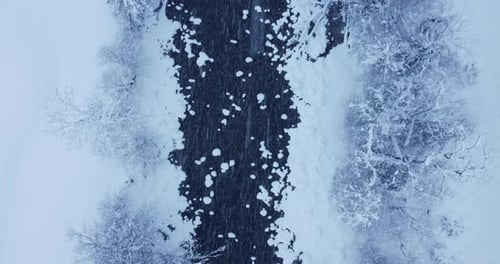 An Aerial View of a SnowCovered Road Surrounded By Natures Tranquil Serenity and Beauty