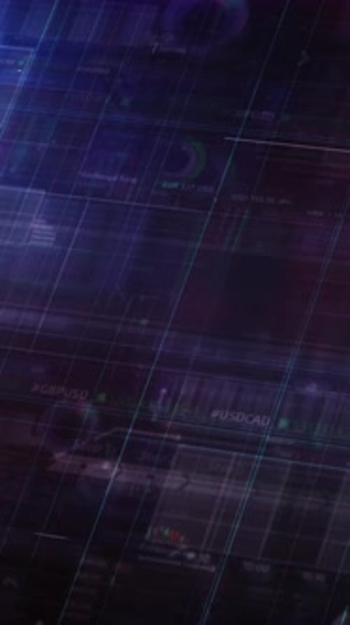 Futuristic Financial Data Display with Animated Charts and Grids