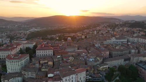 Perugia Italy Aerial Panorama City Skyline Sunset Golden Hour