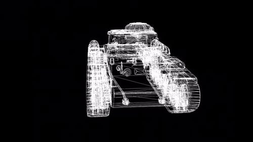 3D Wireframe Tank Model Rotating Animation