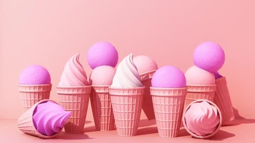 Animated Pastel Ice Cream Cones in Minimalist Style