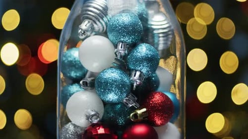 Christmas Baubles Rotating in a Jar