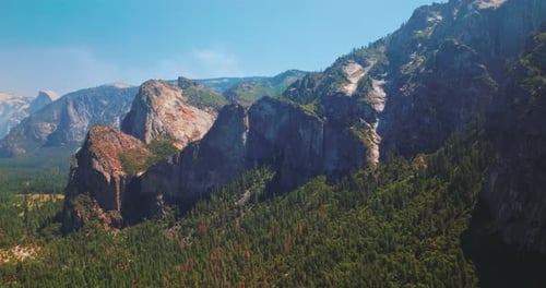 Aerial view Yosemite national park. Scenic outdoor rock landscapes.