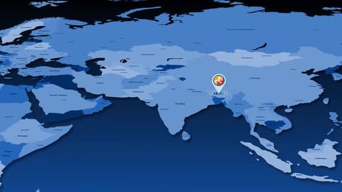 Animated World Map with Location Pinpoint on Bhutan